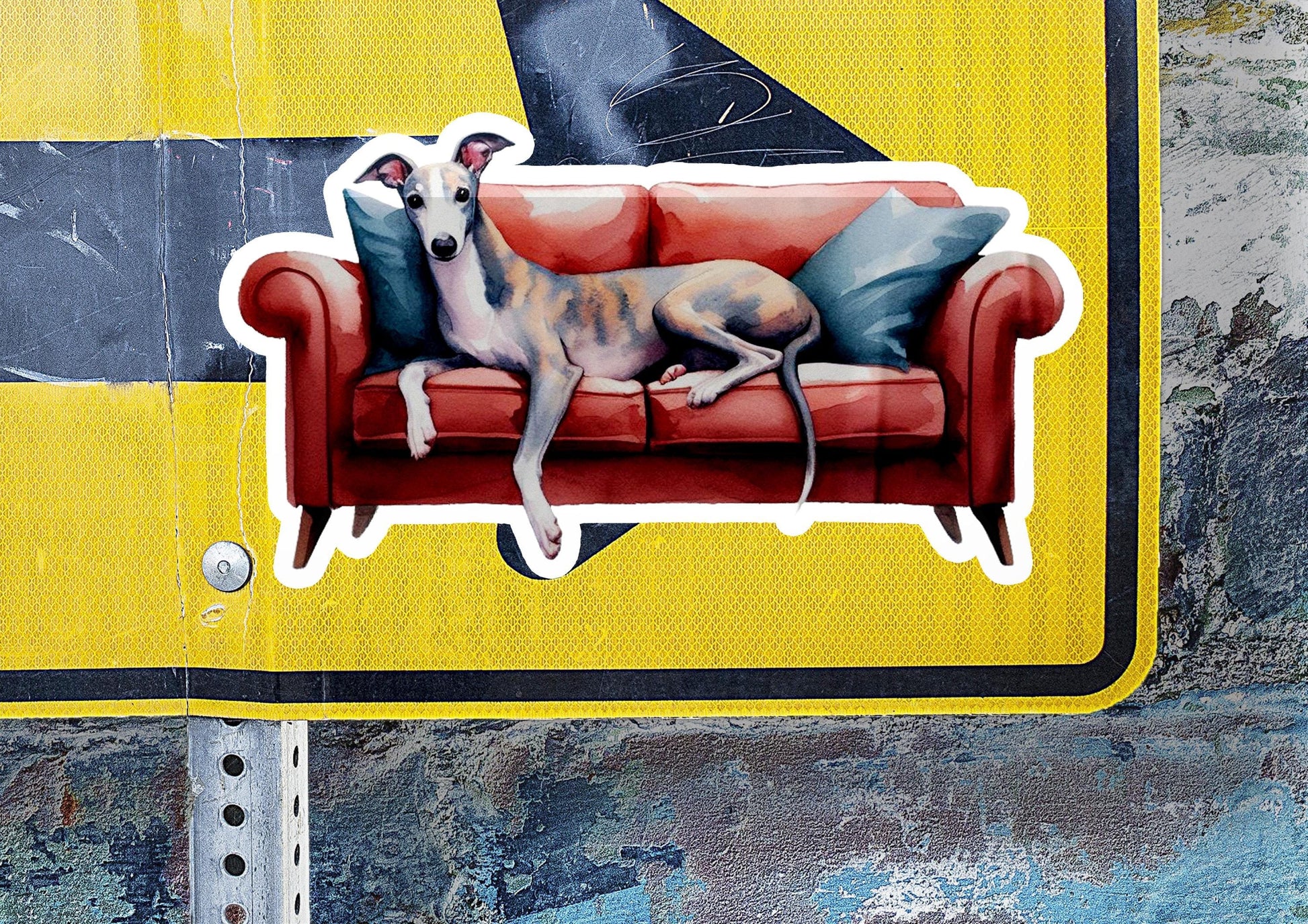 a sticker of a dog laying on a couch