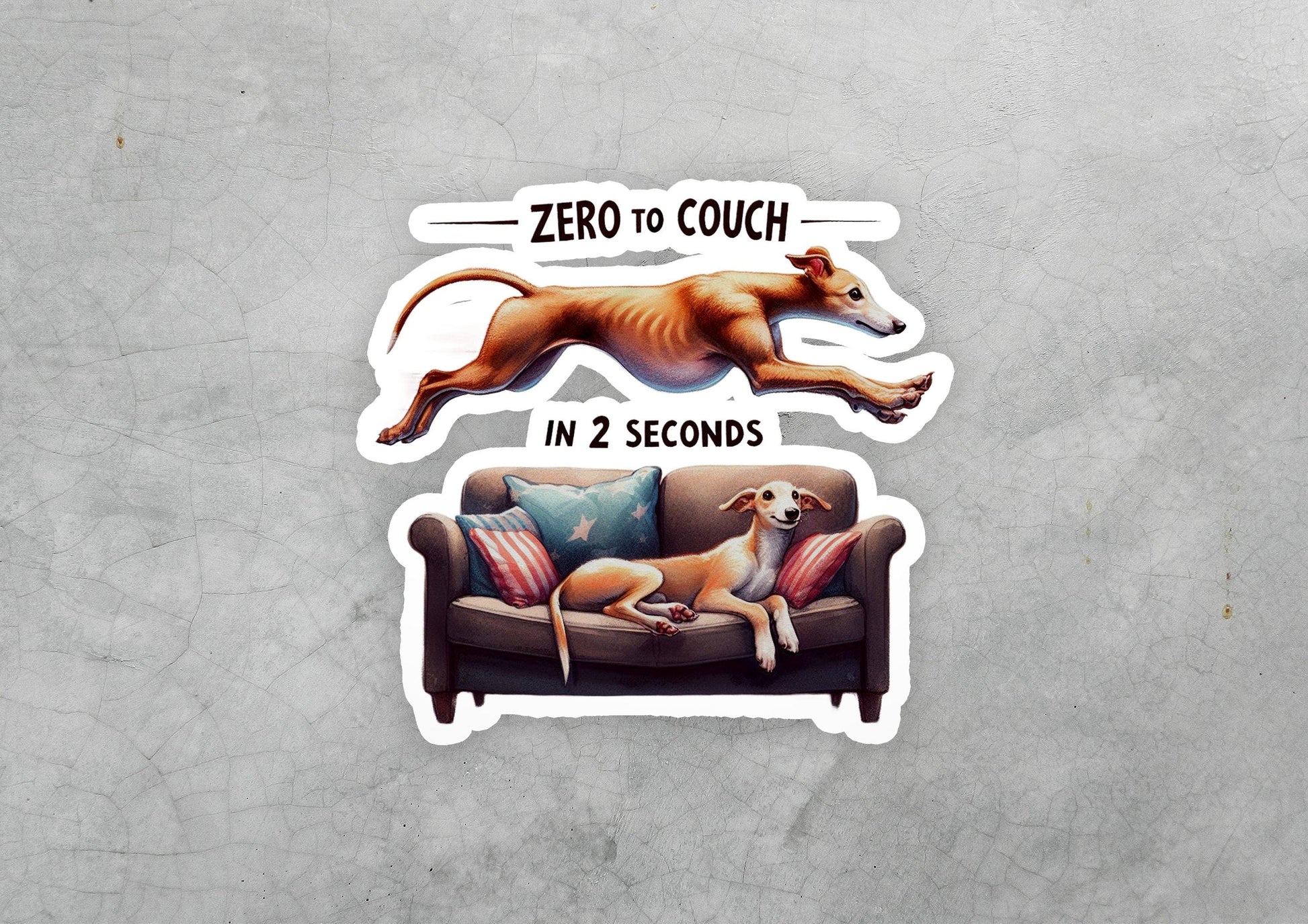 a sticker of a dog sitting on a couch
