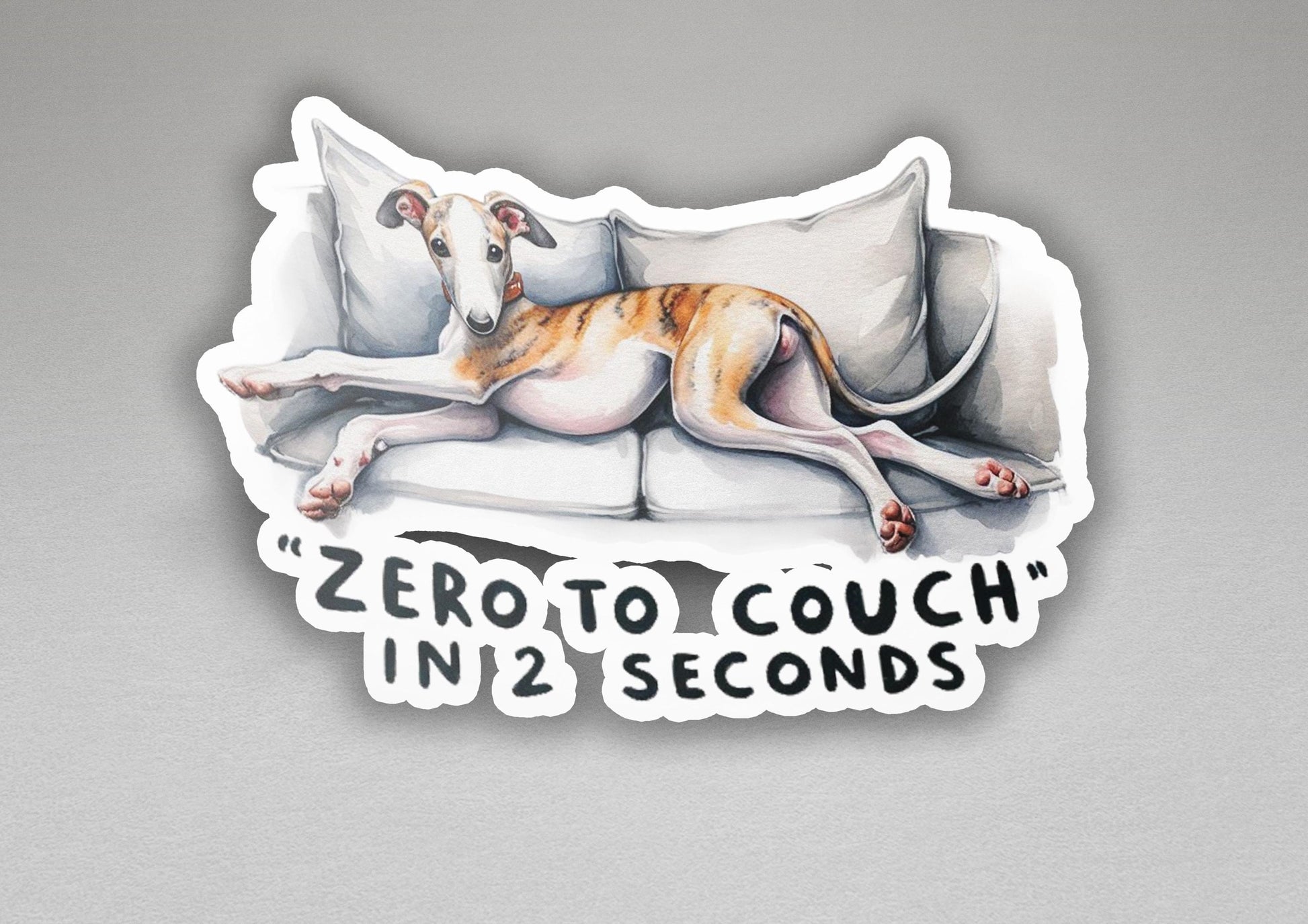 a sticker of a dog sleeping on a couch