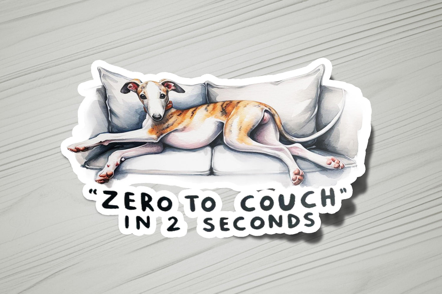 a sticker of a dog sleeping on a couch