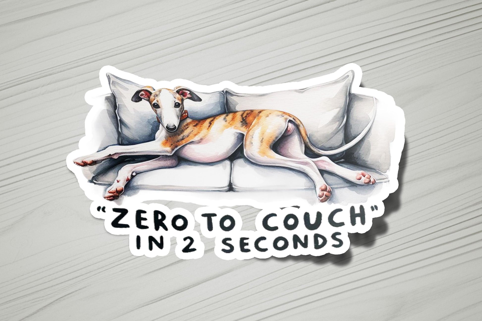 a sticker of a dog sleeping on a couch