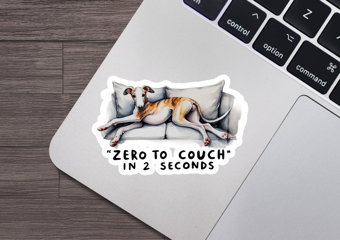 a sticker of a dog sleeping on a couch
