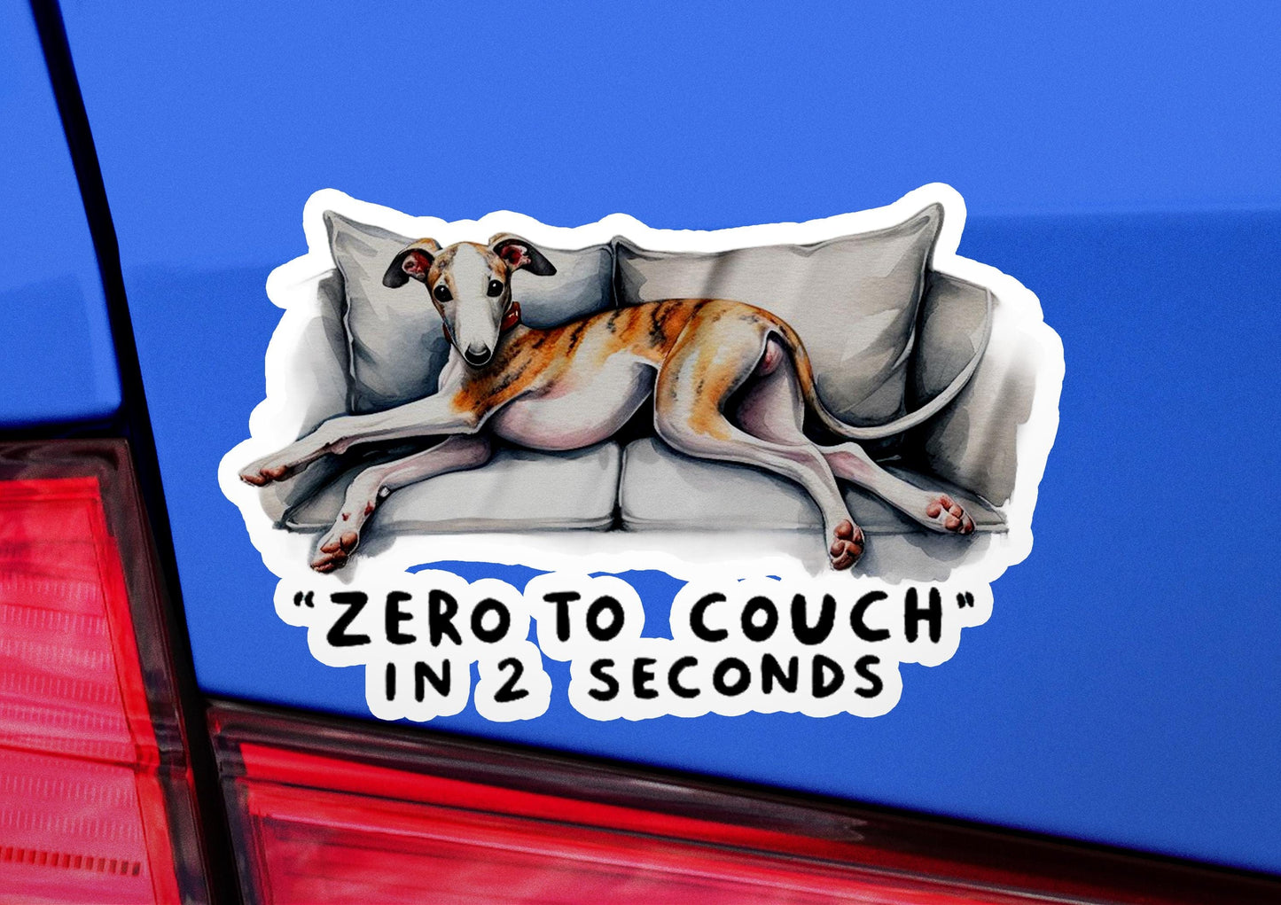 a sticker of a dog sleeping on a couch