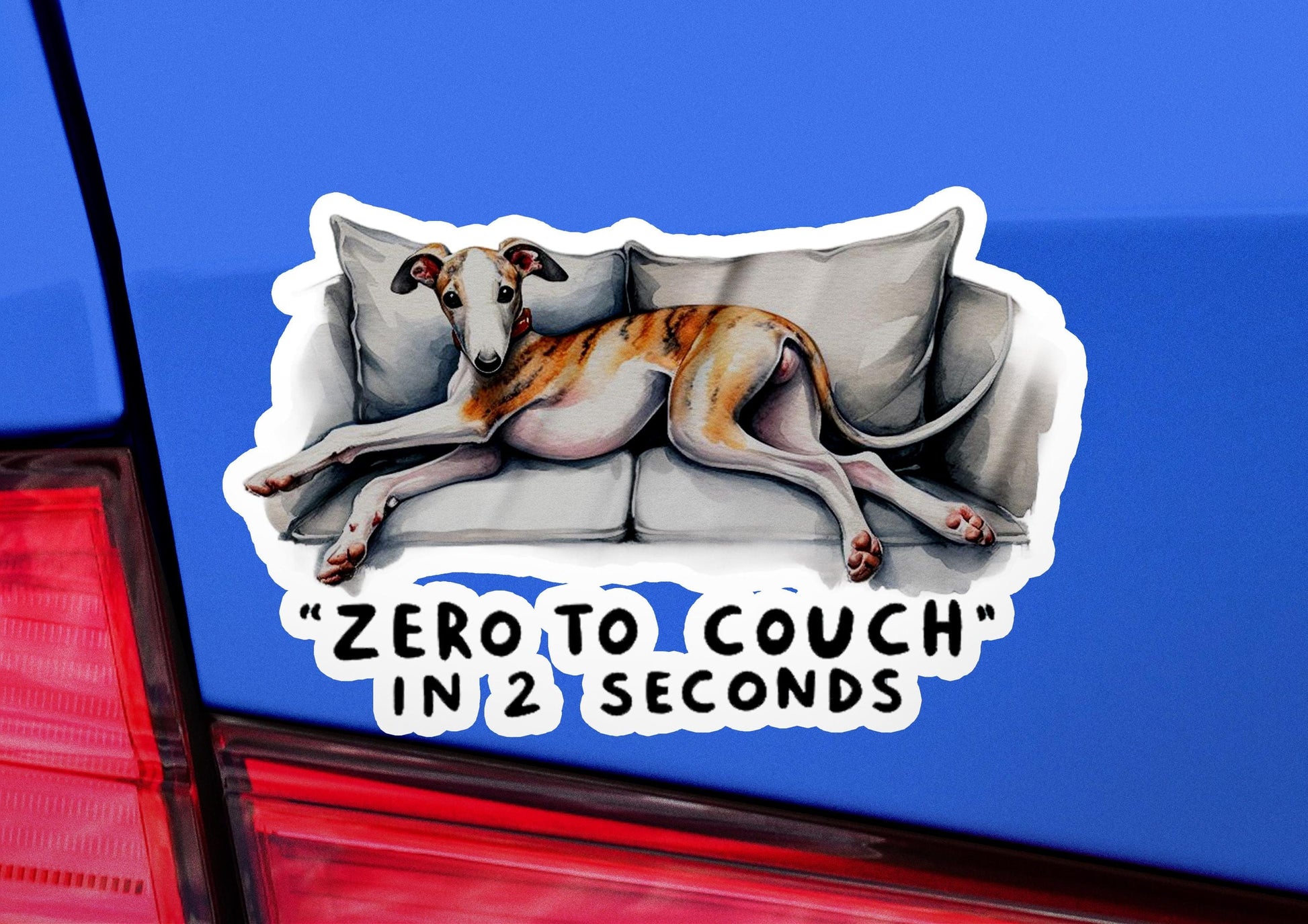 a sticker of a dog sleeping on a couch