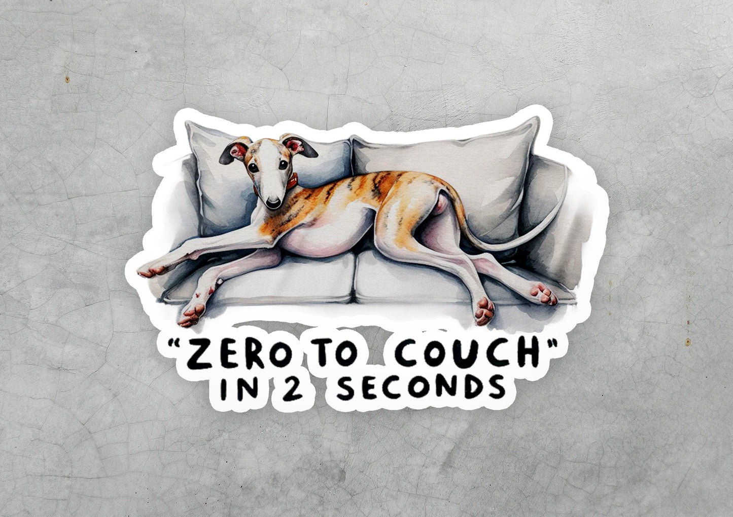 a sticker of a dog sleeping on a couch