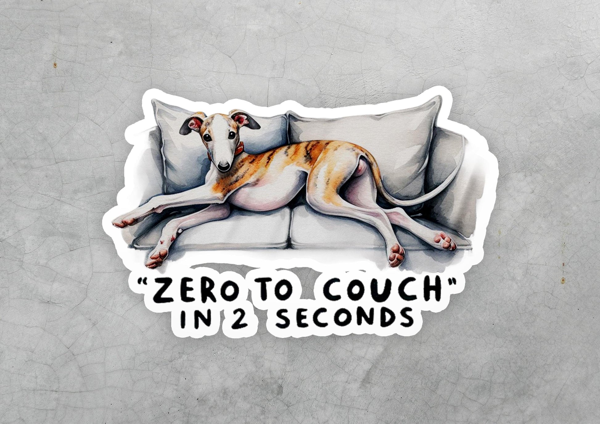 a sticker of a dog sleeping on a couch