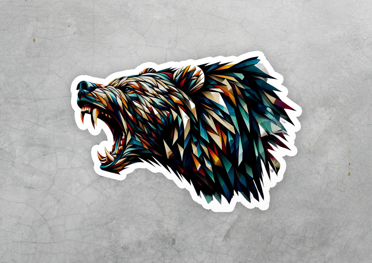 a sticker of a bear&#39;s head on a gray background