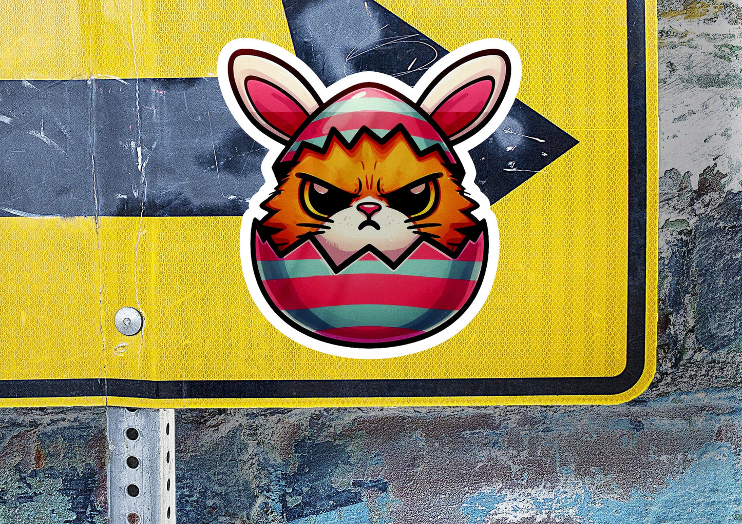 a close up of a street sign with a cat on it