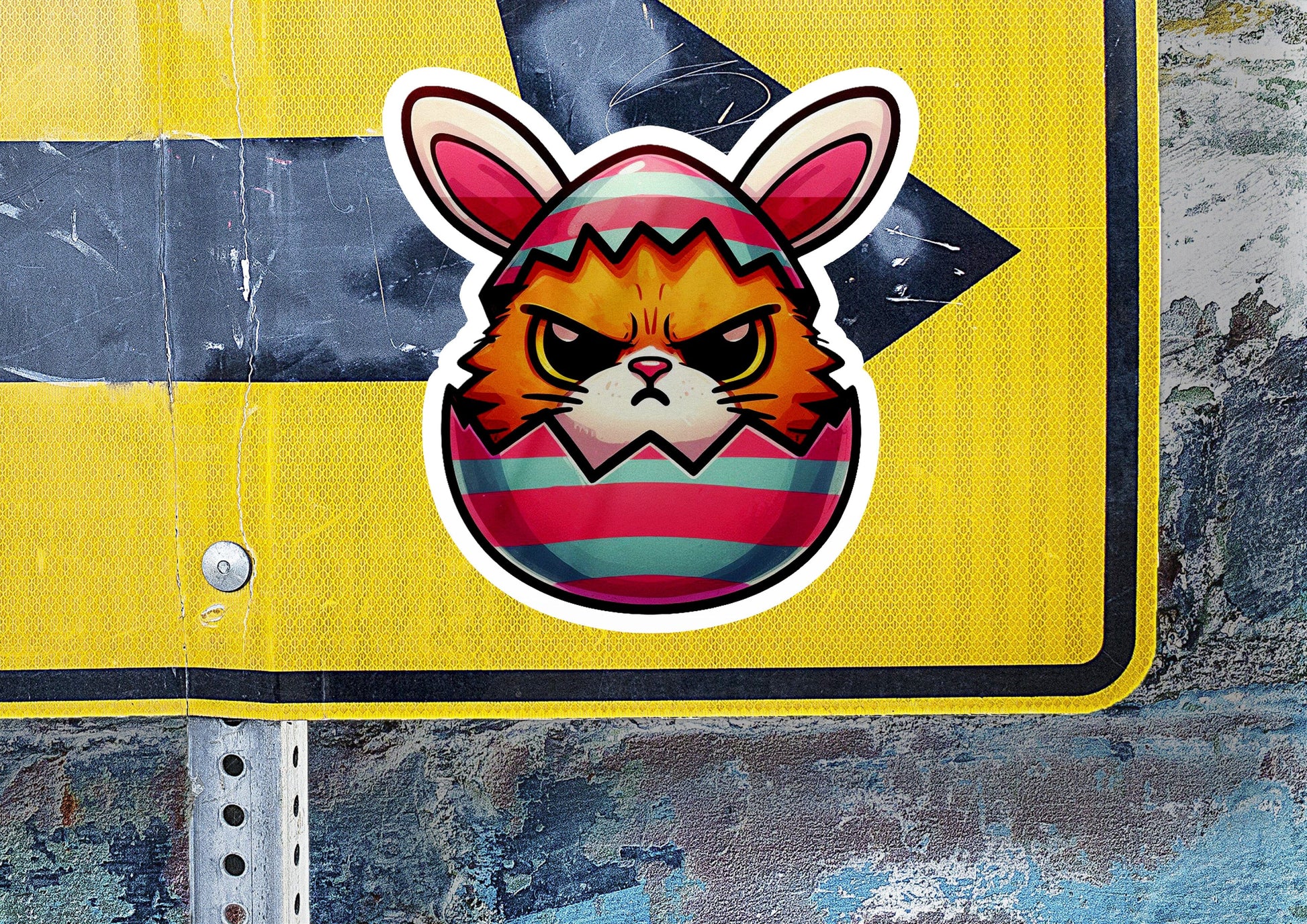 a close up of a street sign with a cat on it