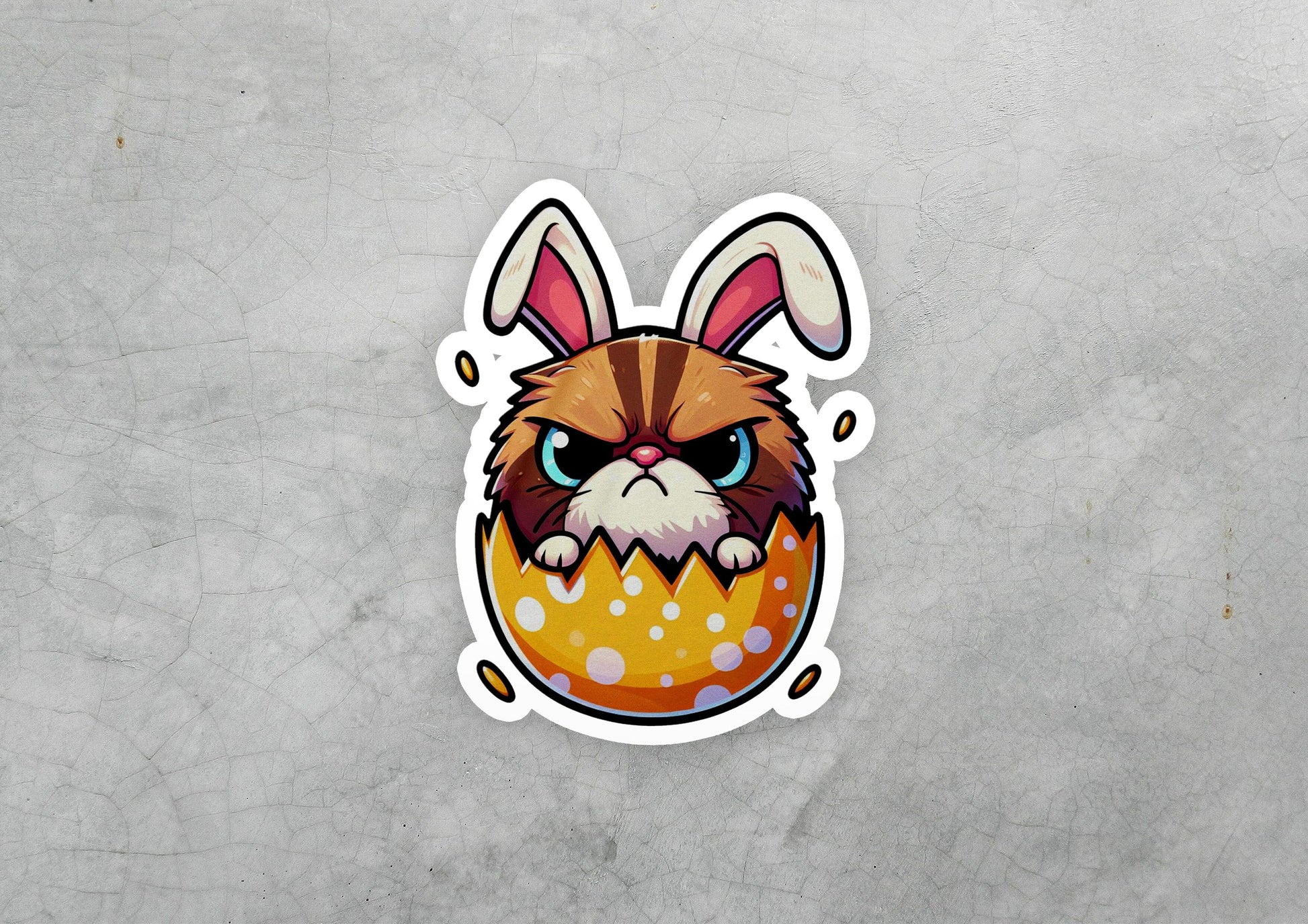 a sticker of a cat in an egg
