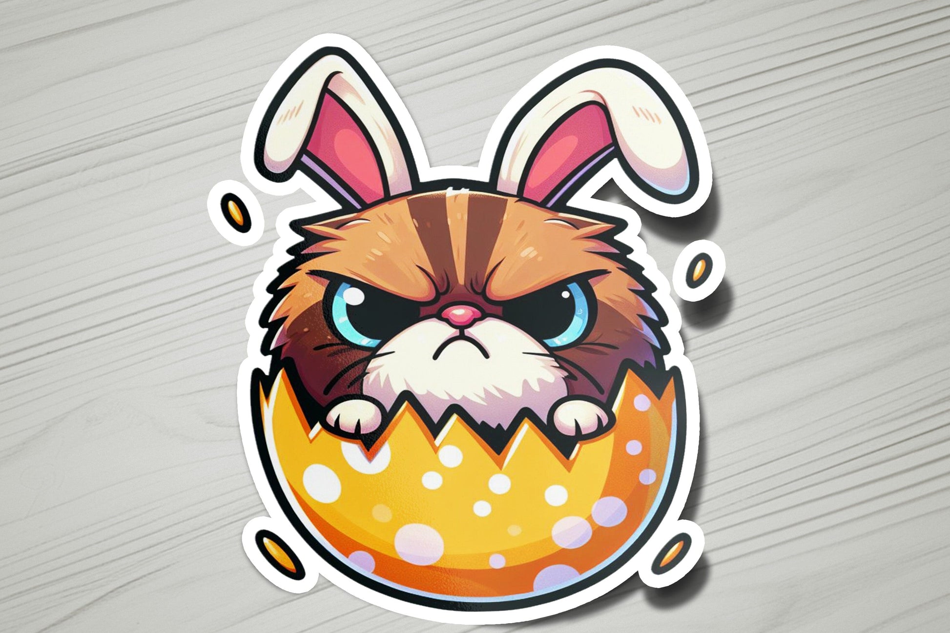 a sticker of a cat in an egg