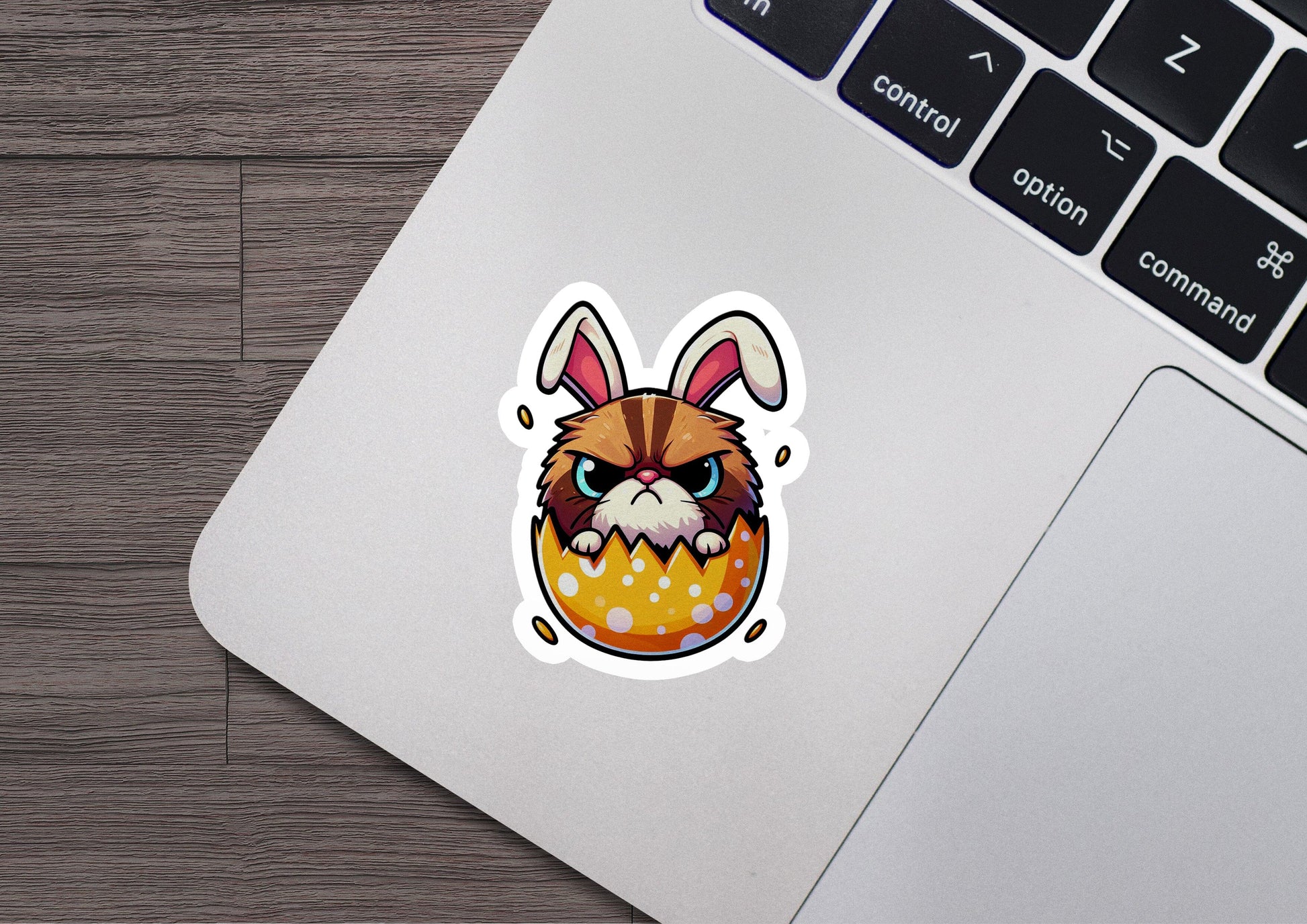 a laptop with a sticker of a bunny inside of it