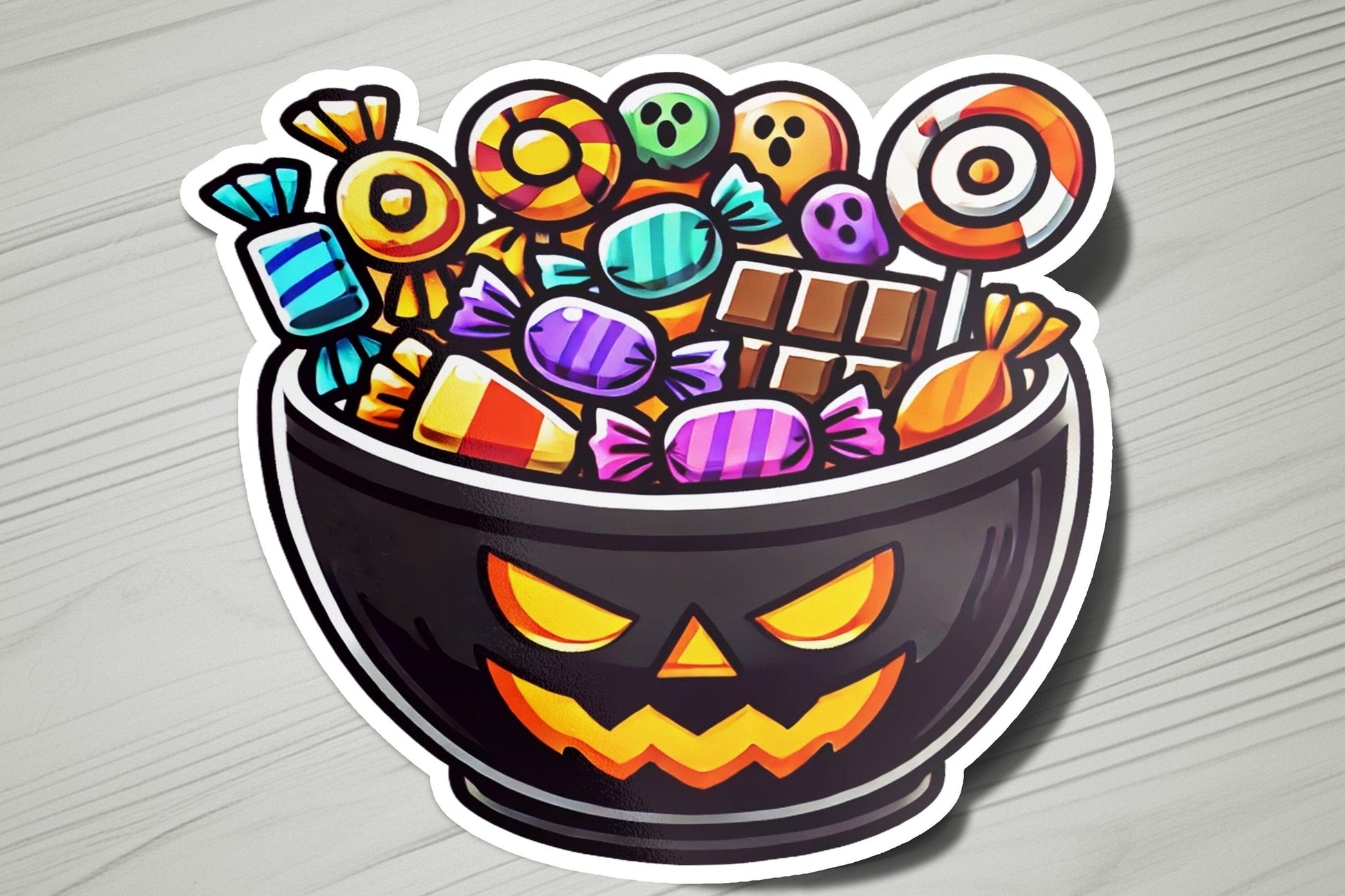 a sticker of a bowl full of candy