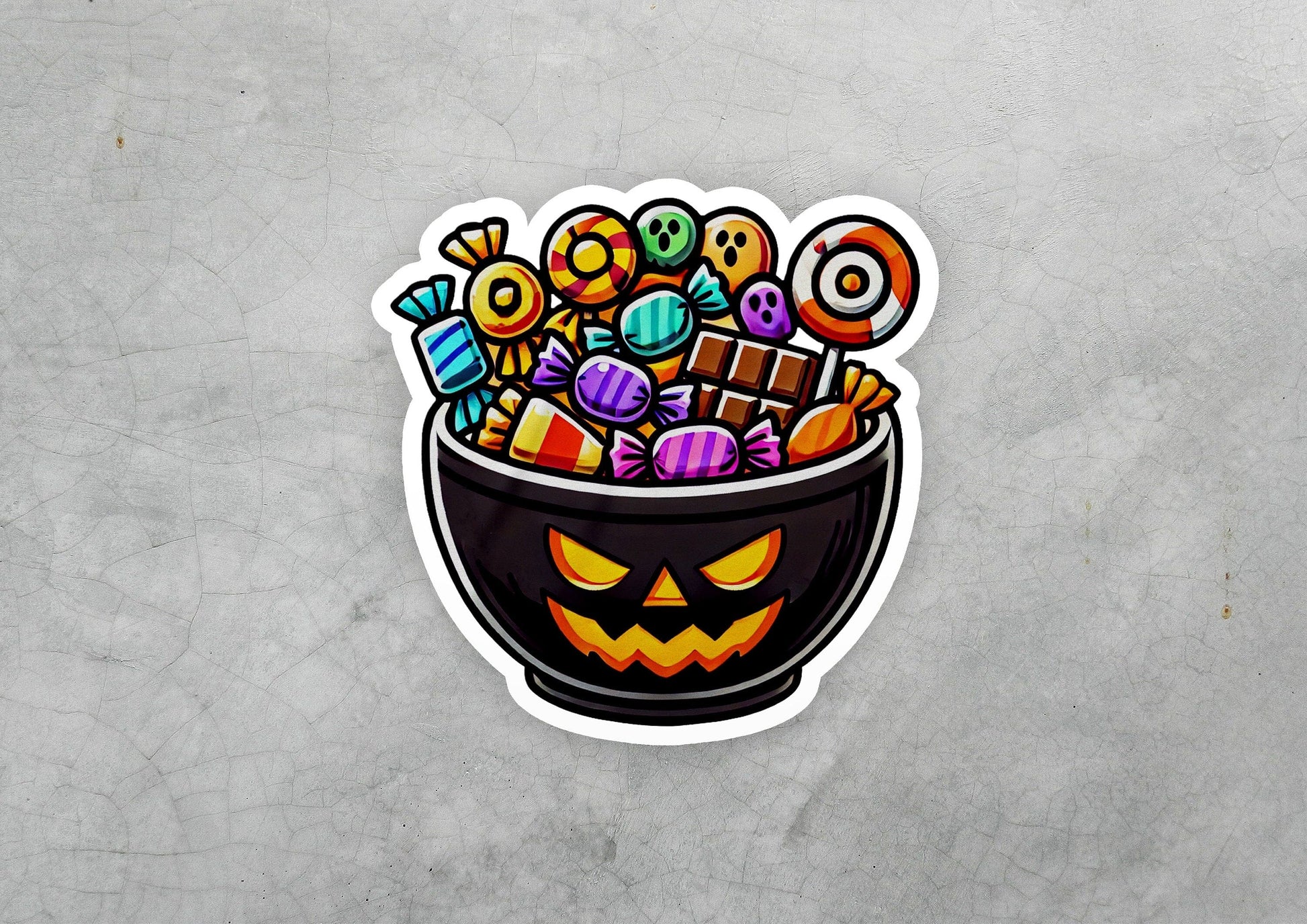 a sticker of a bowl filled with candy