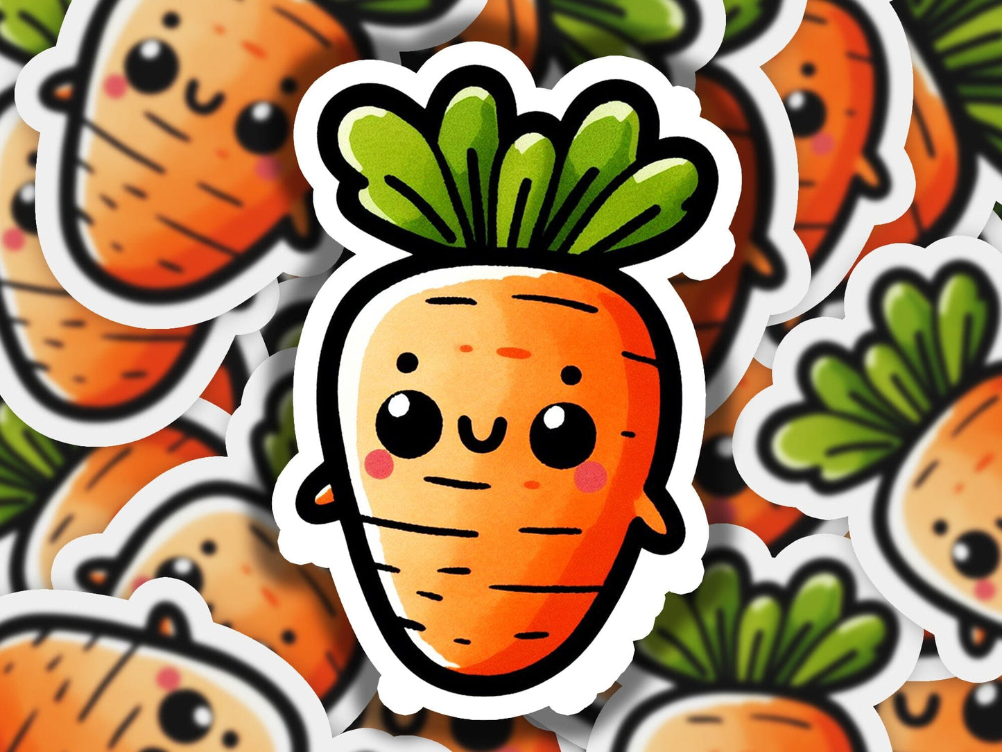 a bunch of stickers of carrots with faces