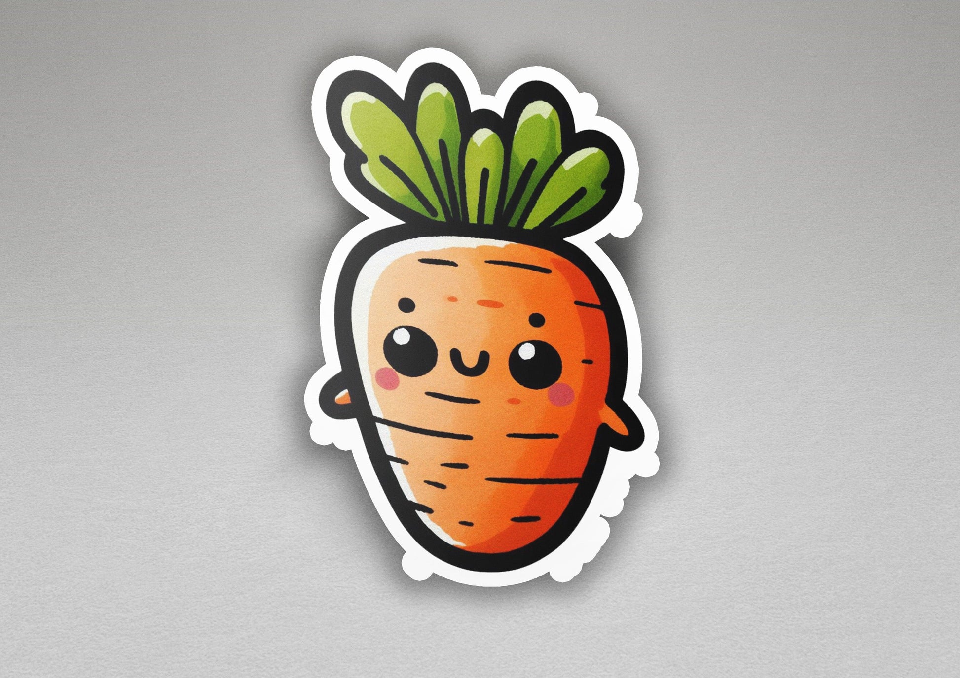 a sticker of a cartoon carrot with a happy face