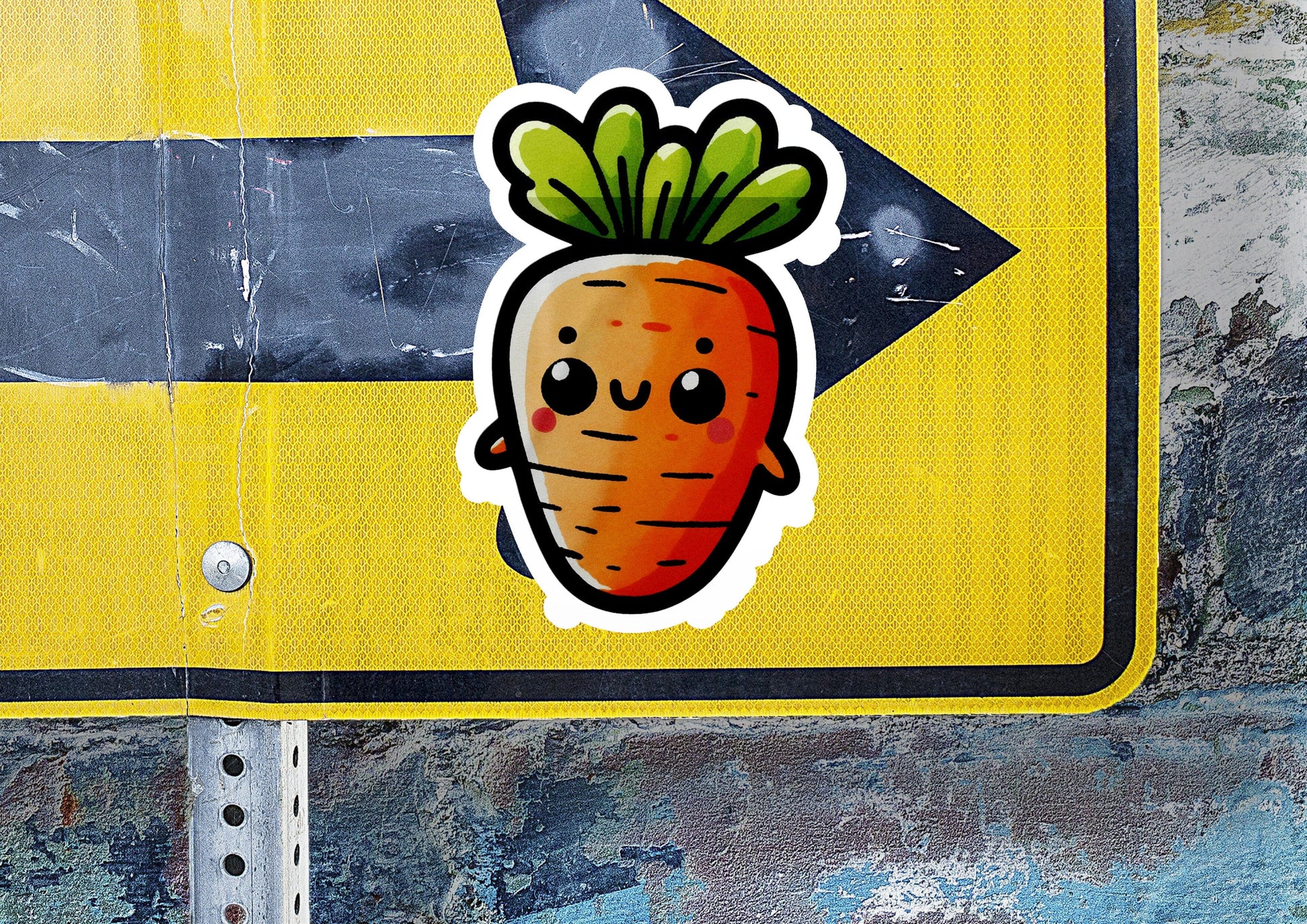 a street sign with a sticker of a carrot on it