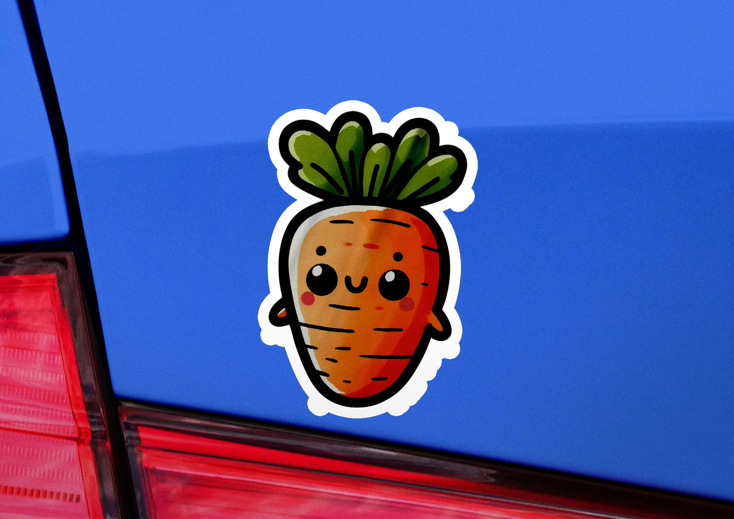 a car with a sticker of a carrot on it