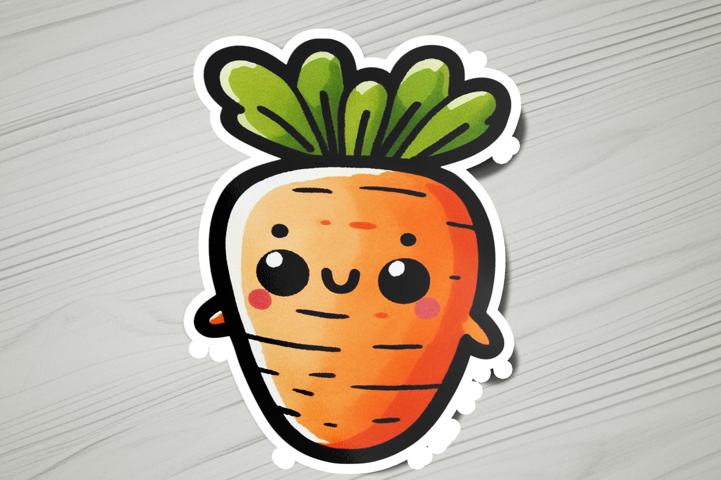 a sticker with a cartoon carrot on it
