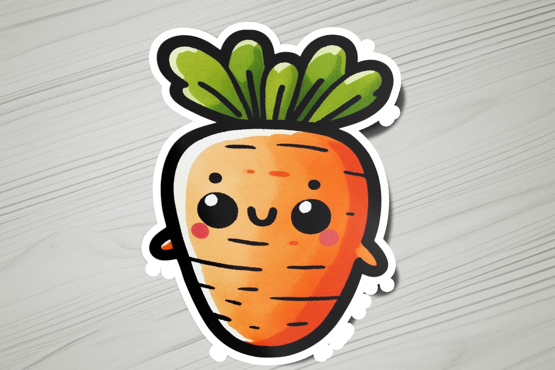 a sticker with a cartoon carrot on it