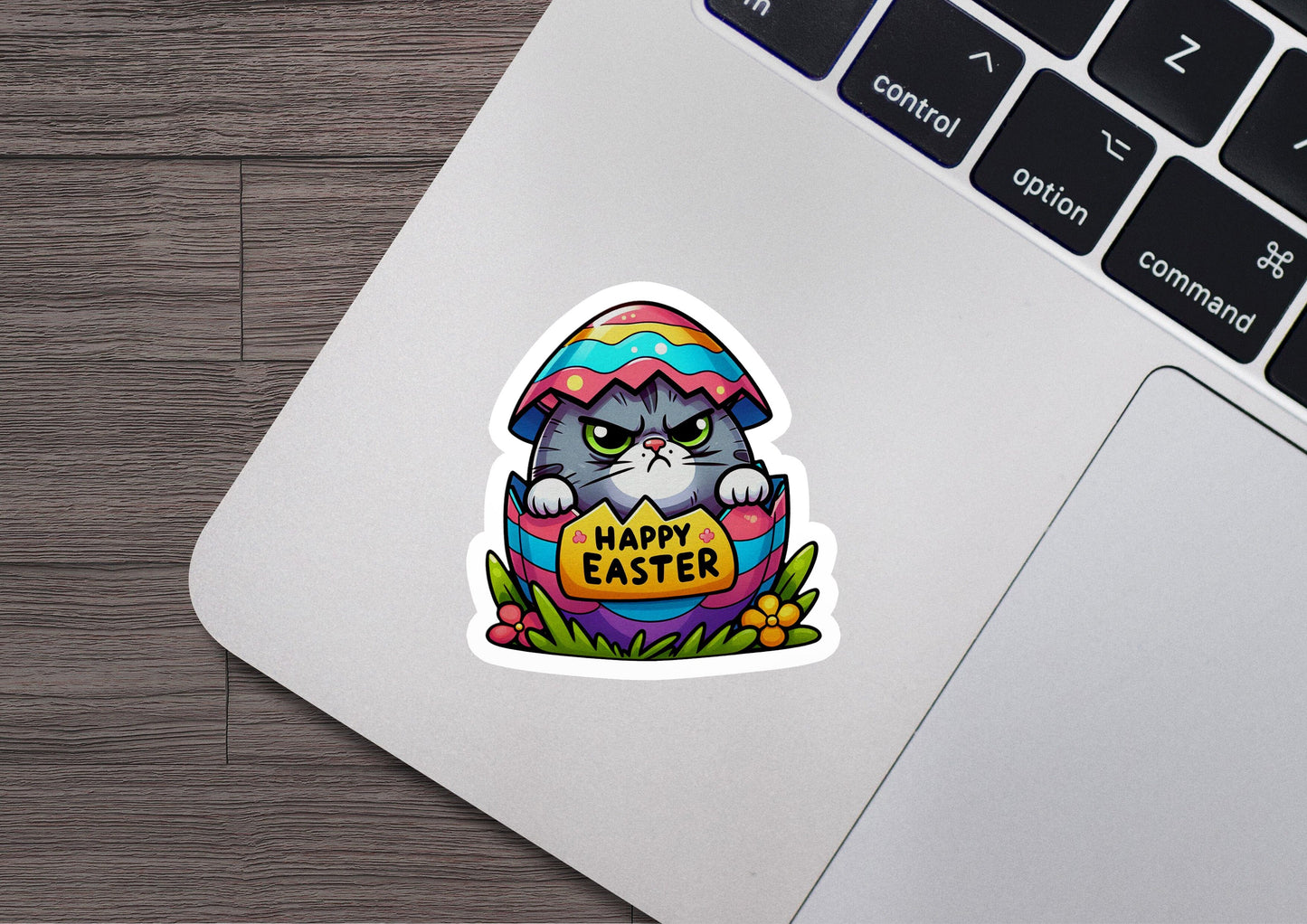 a laptop with a sticker of an easter egg