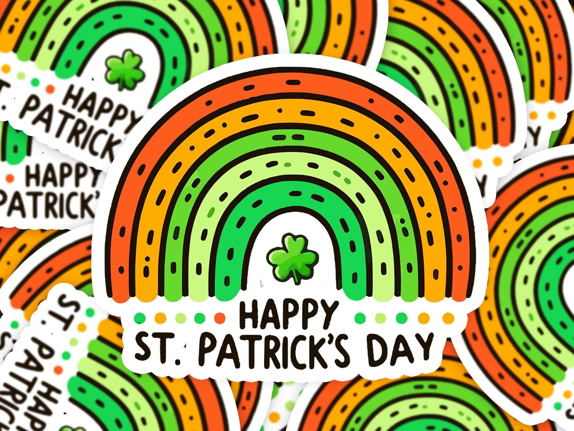 Happy St Patricks Day Rainbow Boho Vinyl Sticker | Dishwasher Safe & Durable | Custom Sizes | Fast Shipping | Made in USA Fiesta Doodle waterproof vinyl sticker. dishwasher safe outdoor sticker.