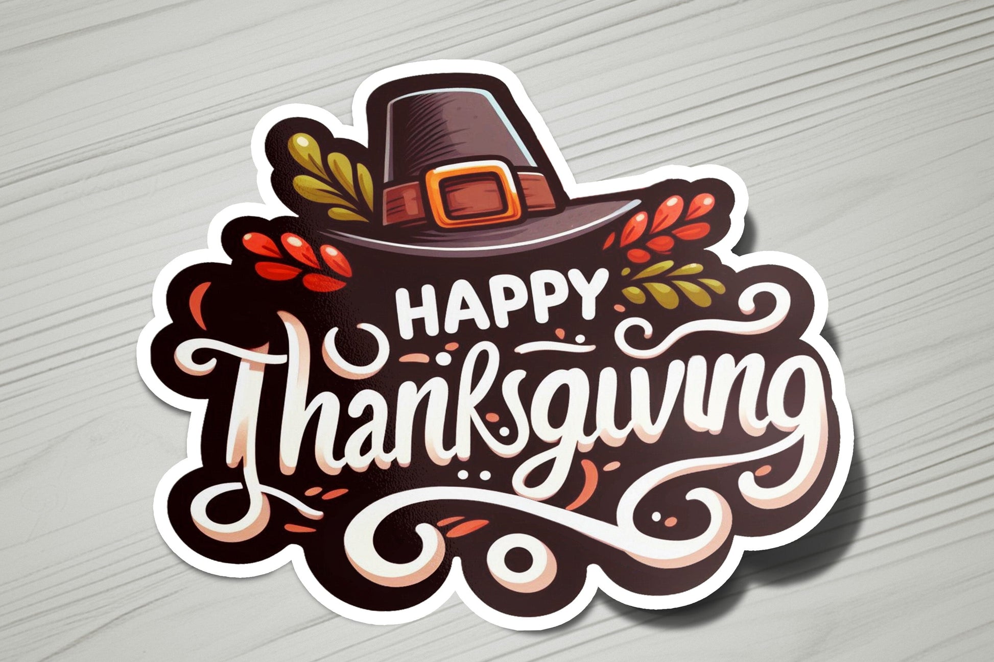 a sticker with the words happy thanksgiving written on it