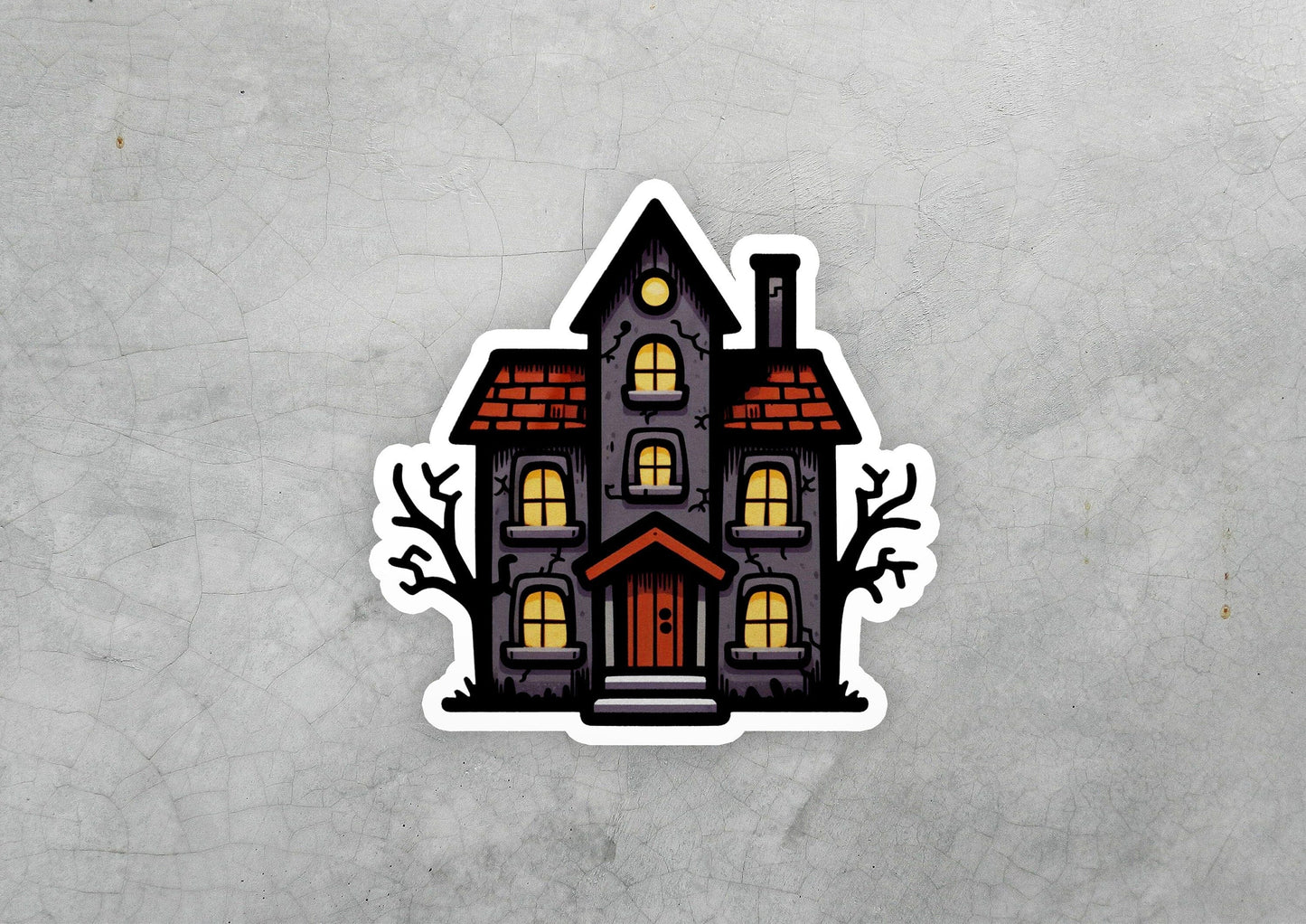 a sticker of a house with a clock on it