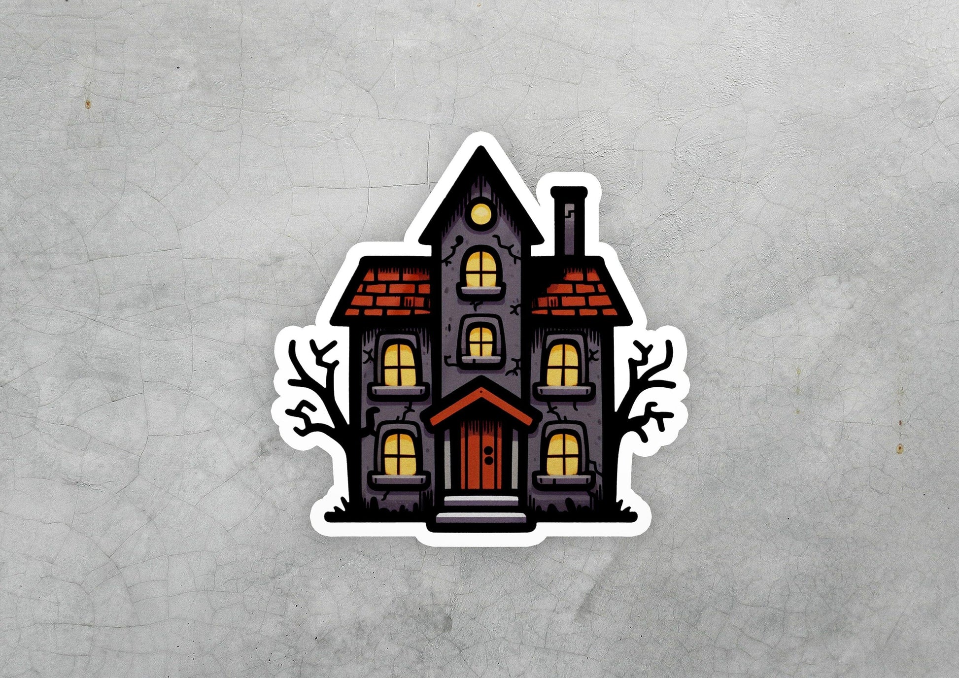 a sticker of a house with a clock on it