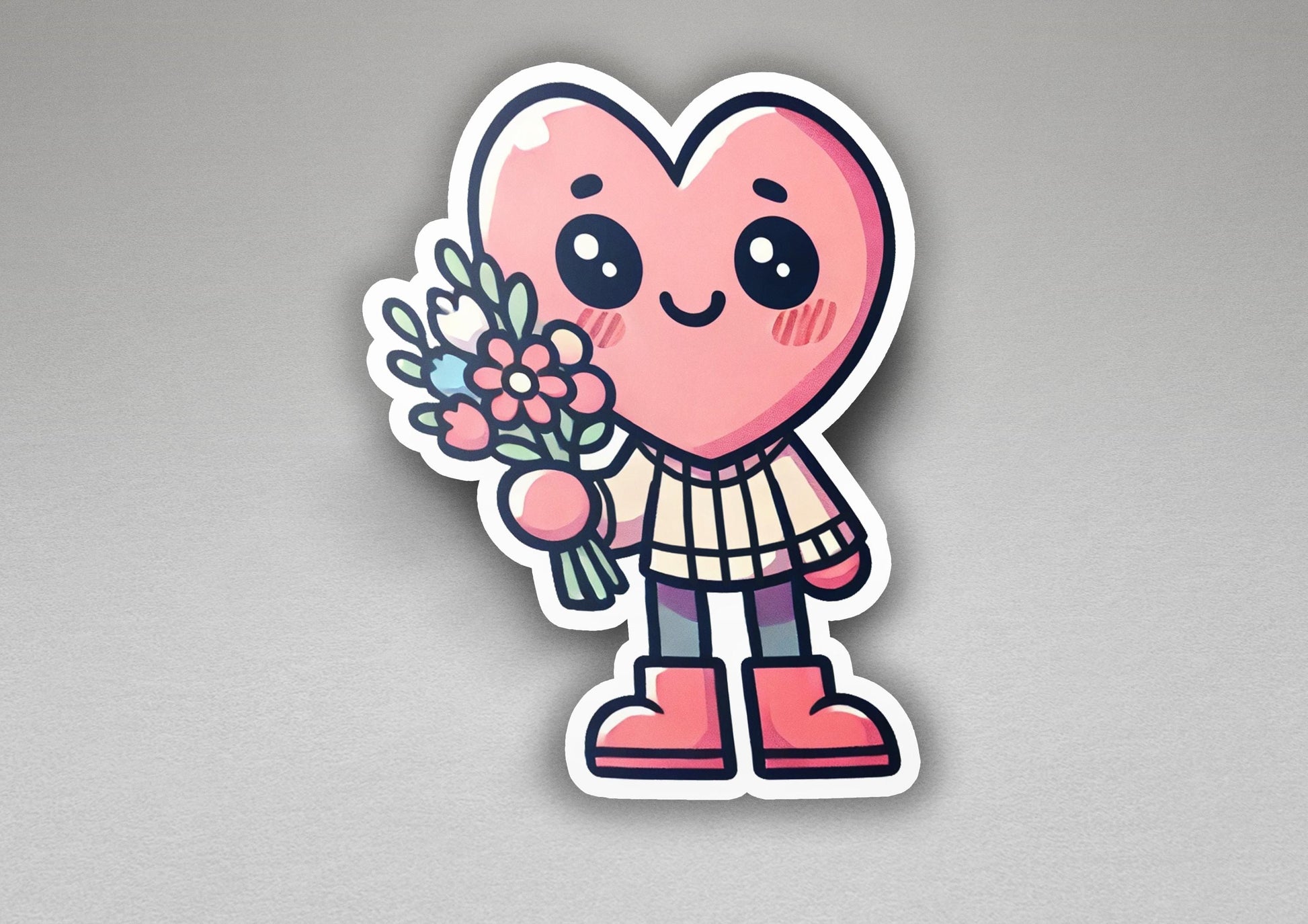 a sticker of a heart holding a bouquet of flowers
