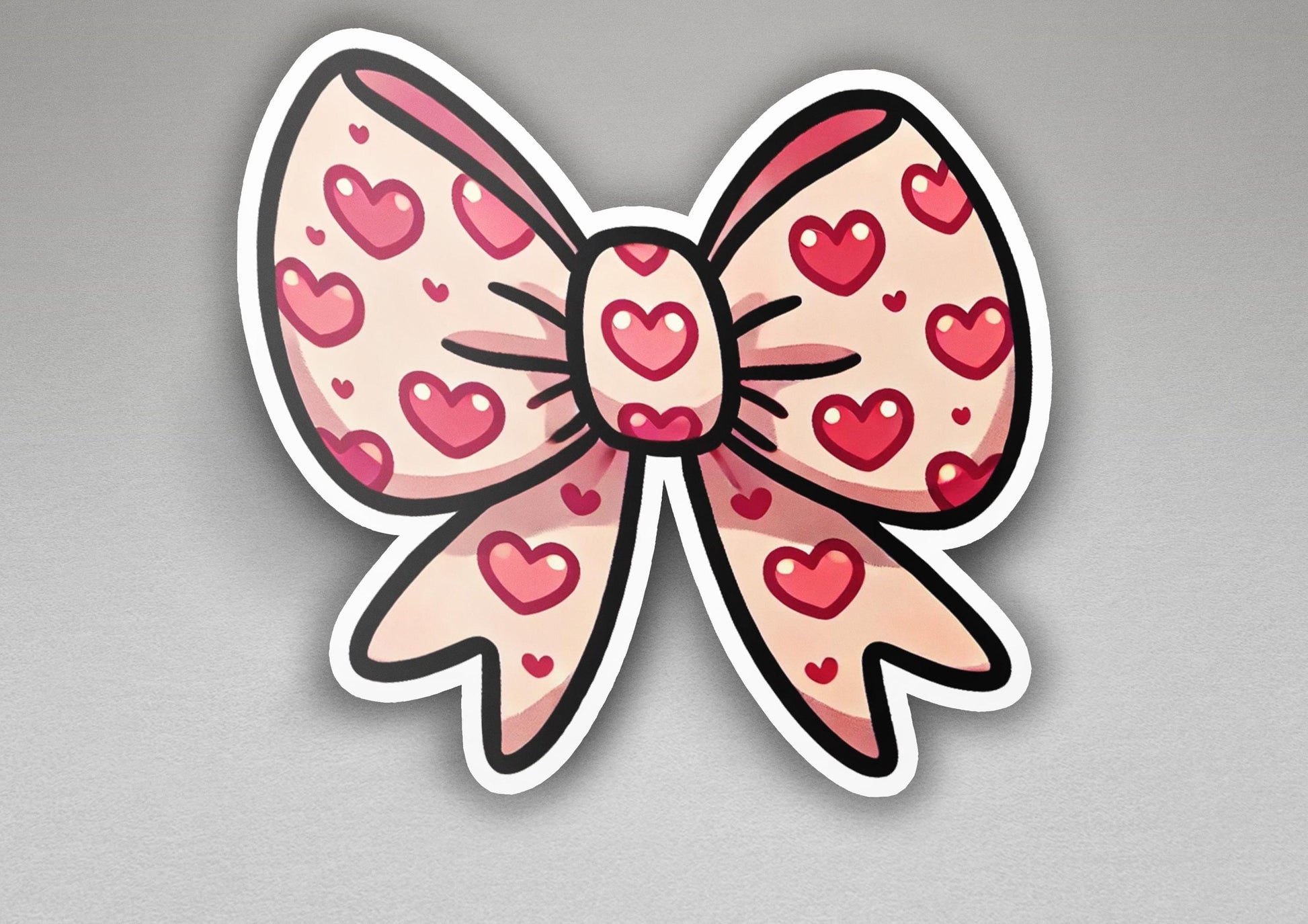 a pink and red bow with hearts on it