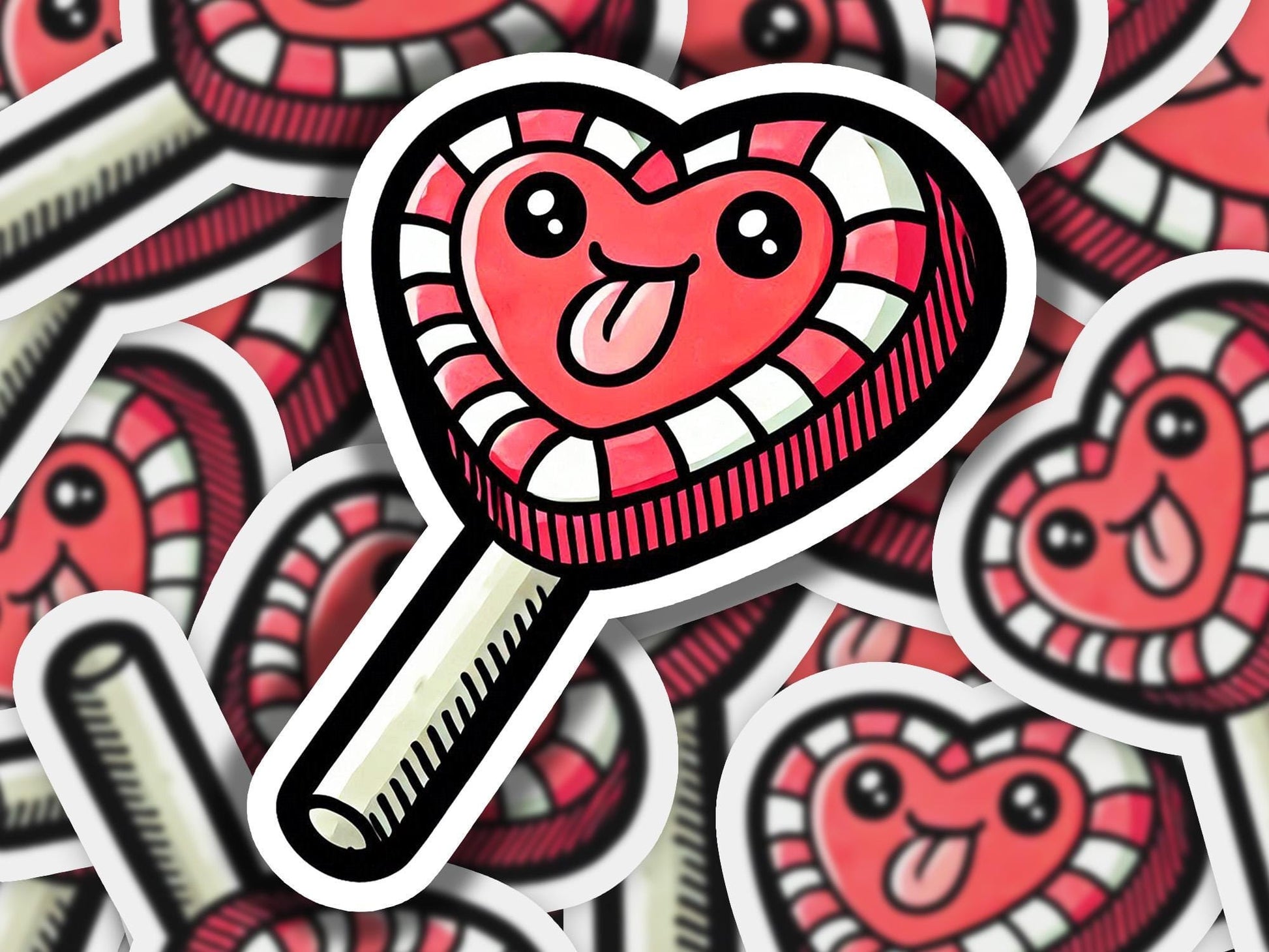 a sticker of a heart with a magnifying glass