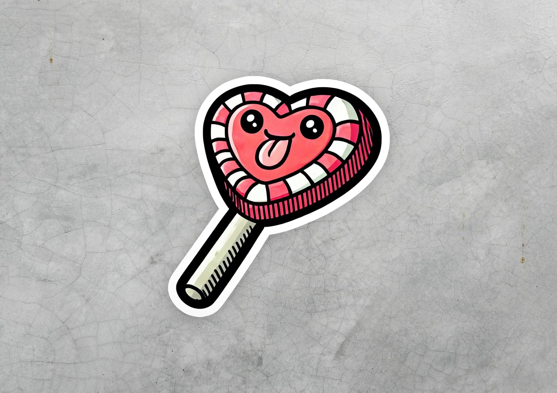 a sticker of a heart shaped lollipop