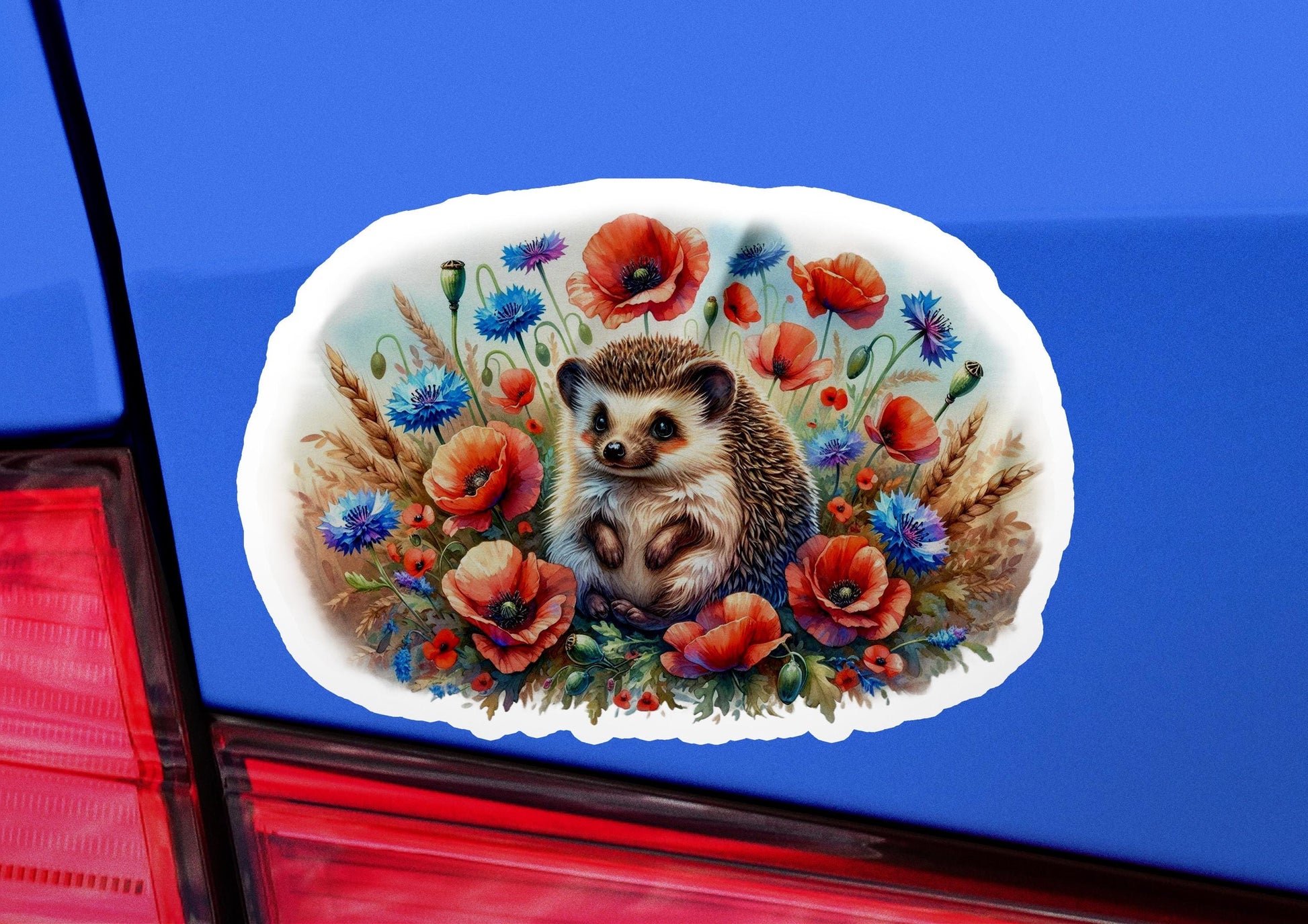 a car with a sticker of a hedge on it
