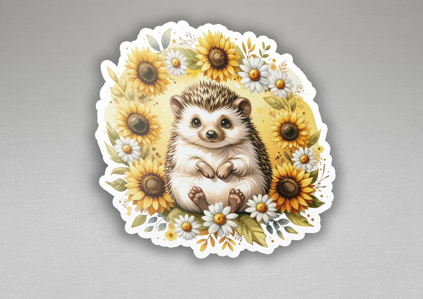 a sticker of a hedge surrounded by sunflowers