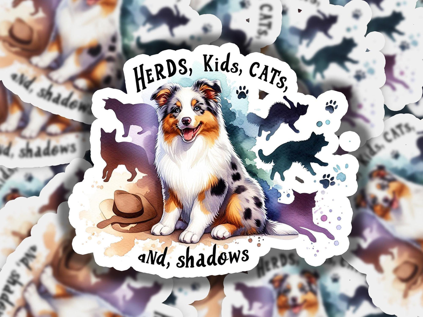 a sticker of a dog sitting on top of a pile of stickers