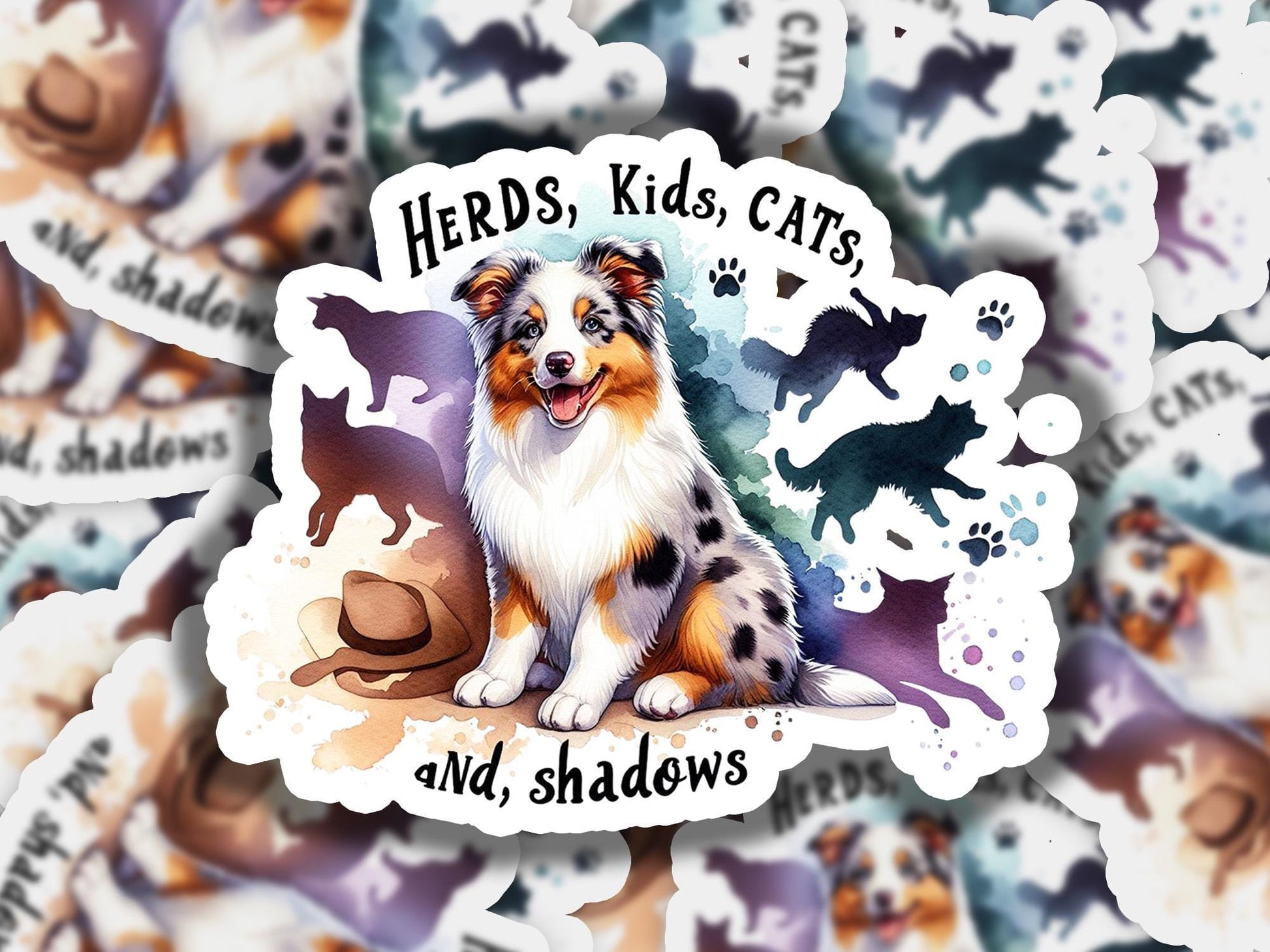 a sticker of a dog sitting on top of a pile of stickers