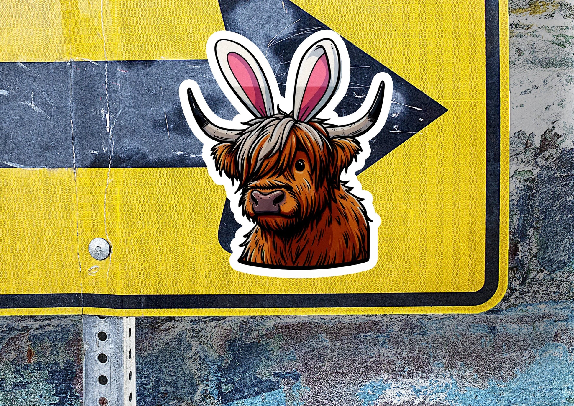 a sticker of a brown dog with bunny ears on it's head