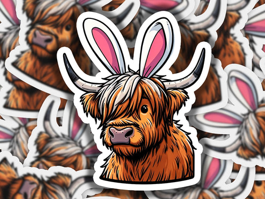 a close up of a sticker of a cow with bunny ears