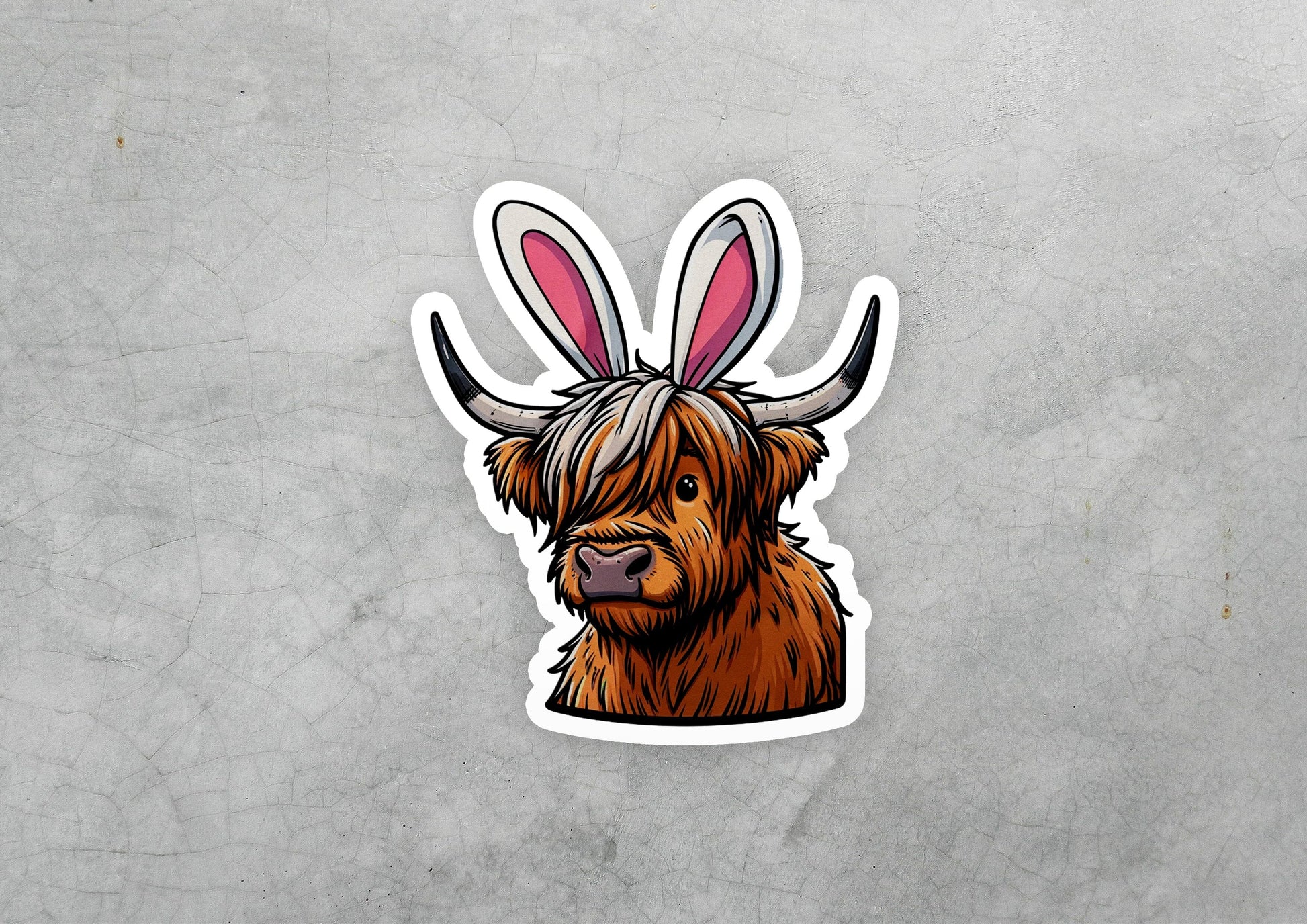 a sticker of a brown cow with long horns