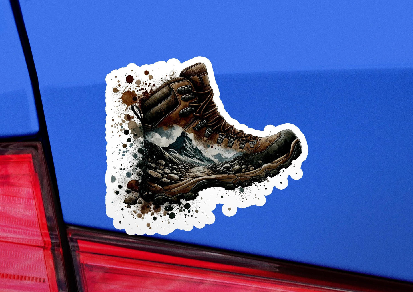 a sticker of a pair of hiking boots on the back of a car