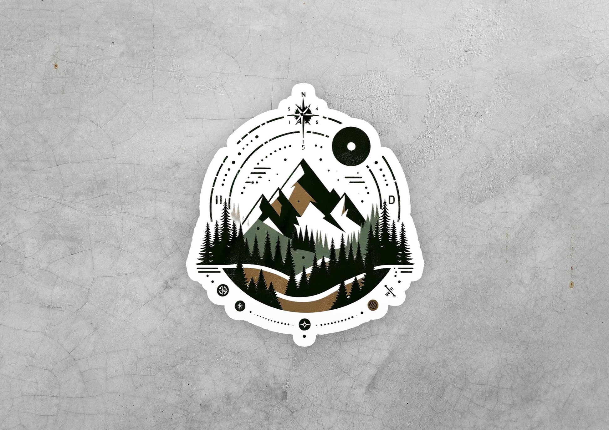 a sticker of a mountain with a forest scene
