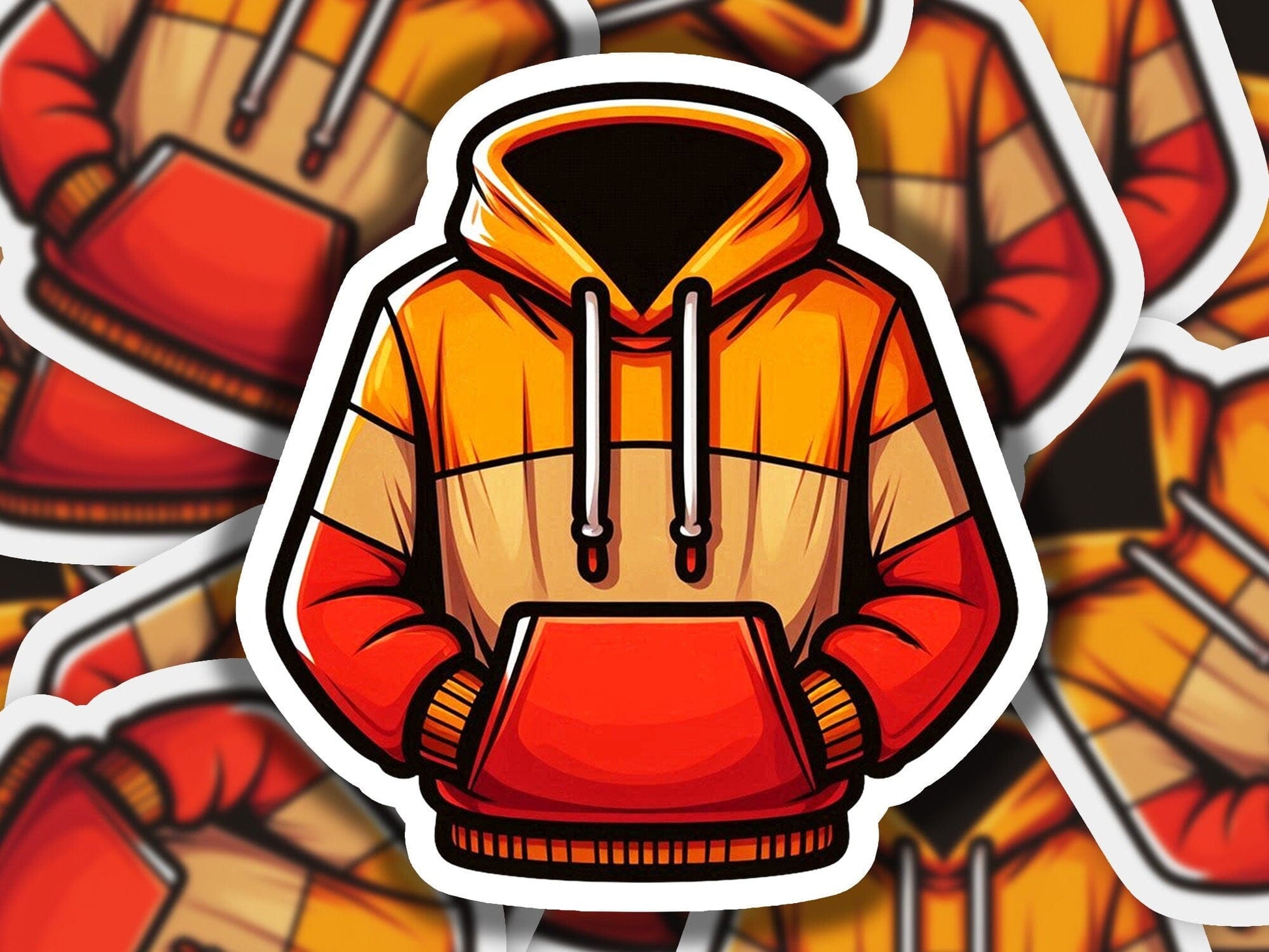 a sticker of a hoodie with a bunch of tools in the background