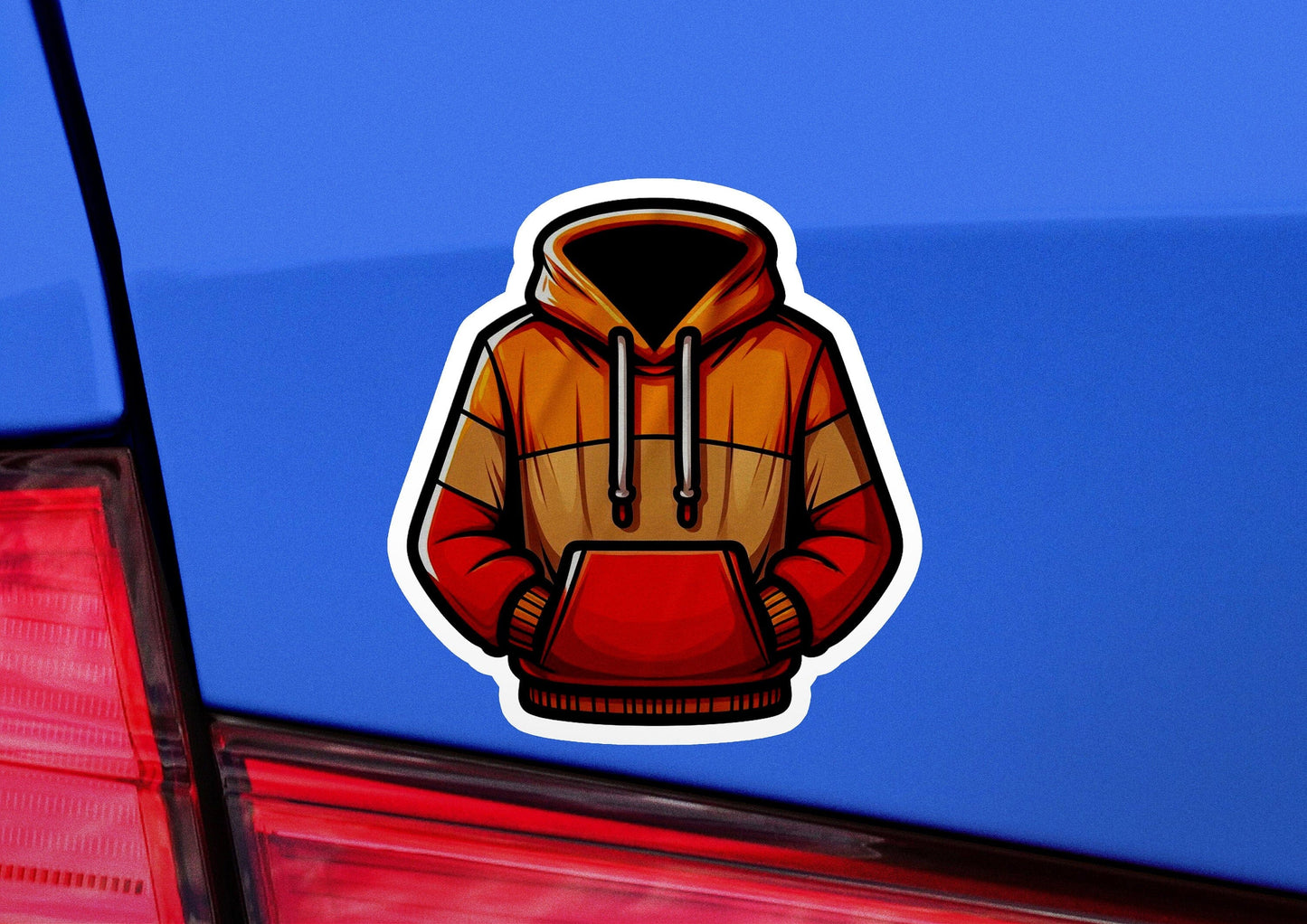 a sticker of a hoodie on the back of a car