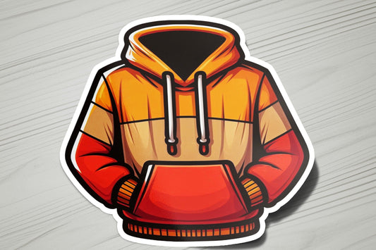 a sticker of a hoodie on a table