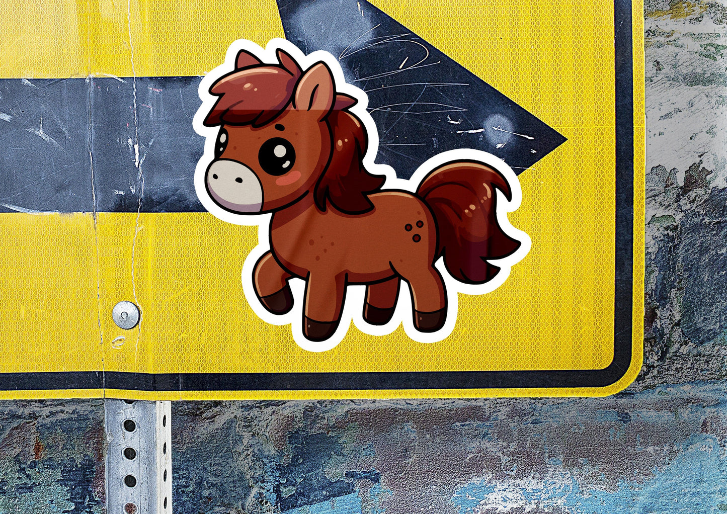a sticker of a horse on a street sign