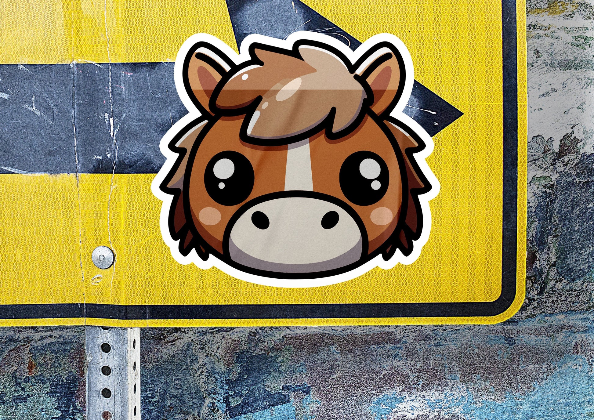 a sticker of a cow's head on a street sign