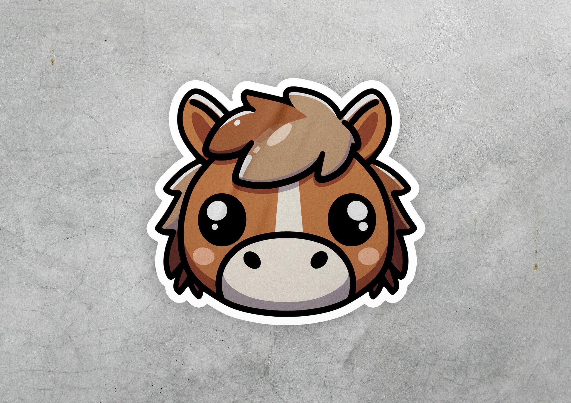 a sticker of a brown and white horse's head
