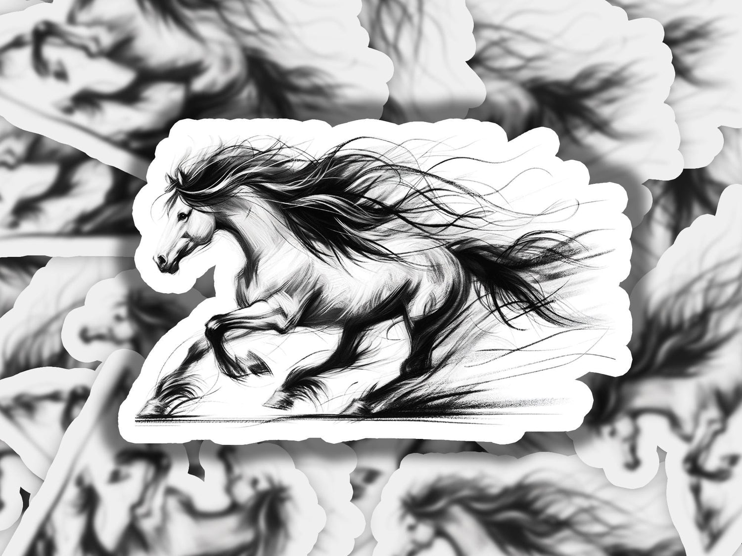 a sticker of a running horse on a white background