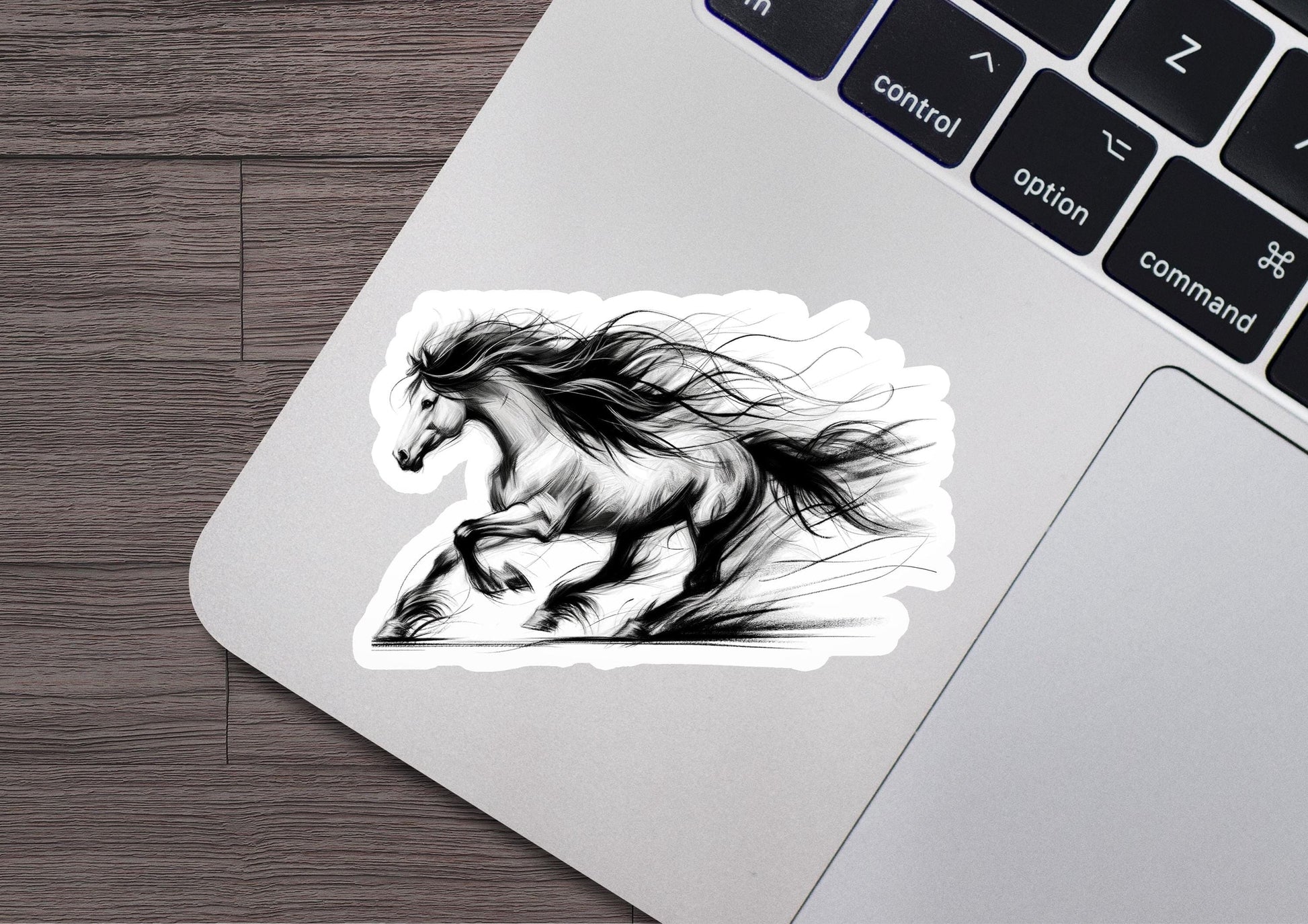 a sticker of a running horse on a laptop